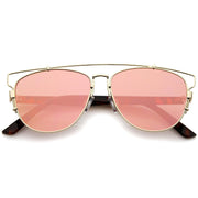 zeroUV Modern Metal Crossbar Mirrored Lens Flat Front Sunglasses A145 Sunglasses White Smoke Gold Pink Mirror
