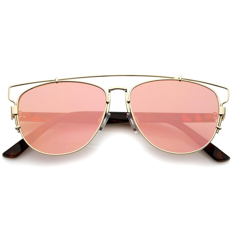 zeroUV Modern Metal Crossbar Mirrored Lens Flat Front Sunglasses A145 Sunglasses White Smoke Gold Pink Mirror