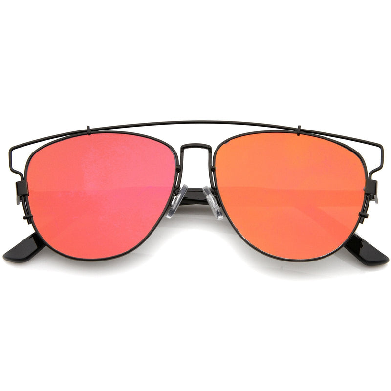 zeroUV Modern Metal Crossbar Mirrored Lens Flat Front Sunglasses A145 Sunglasses White Smoke Black Red Mirror
