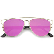 zeroUV Modern Metal Crossbar Mirrored Lens Flat Front Sunglasses A145 Sunglasses White Smoke Gold Purple Mirror