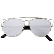 zeroUV Modern Metal Crossbar Mirrored Lens Flat Front Sunglasses A145 Sunglasses White Smoke Silver Light Mirror