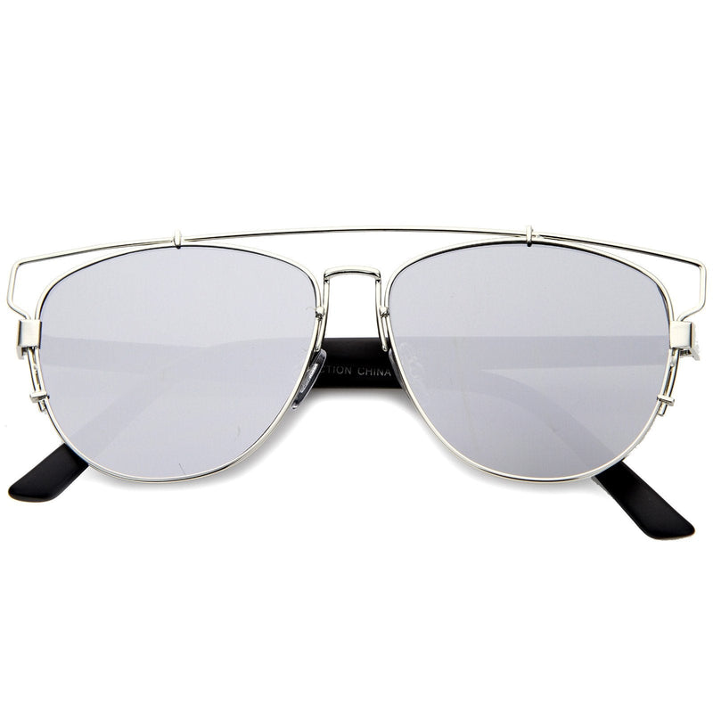 zeroUV Modern Metal Crossbar Mirrored Lens Flat Front Sunglasses A145 Sunglasses White Smoke Silver Light Mirror