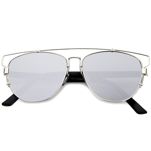 zeroUV Modern Metal Crossbar Mirrored Lens Flat Front Sunglasses A145 Sunglasses White Smoke Silver Light Mirror