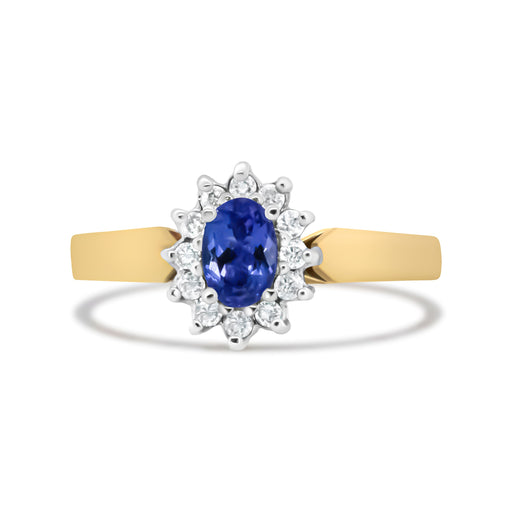 Bids.com 14K Yellow Gold 1/5 Cttw Round Diamond and 6x4mm Oval Blue Tanzanite Halo Ring (H-I Color, I1-I2 Clarity) - Size 7.75 Rings White Smoke 7.75 / Yellow.Gold