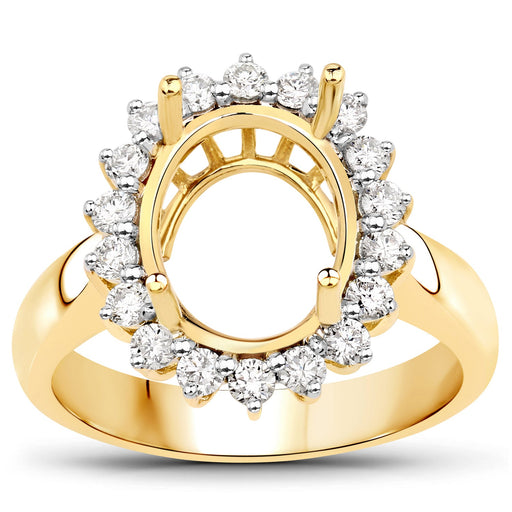 Bids.com 0.54 Carat Genuine White Diamond 14K Yellow Gold Semi Mount Ring - holds 11x9mm Oval Gemstone Rings White Smoke size 6.00,size 7.00,size 8.00