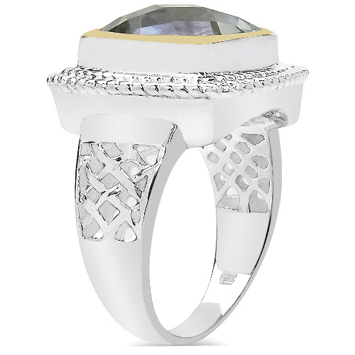 Bids.com 6.31 Carat Genuine Green Amethyst & White Diamond .925 Sterling Silver Ring Rings White Smoke size 8.00,size 6.00,size 7.00,size 9.00