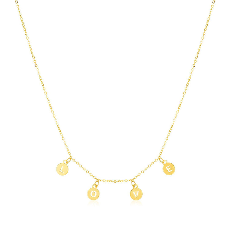 Bids.com 14k Yellow Gold Love Necklace with Circle Drops Necklaces White Smoke 18 / Yellow Gold