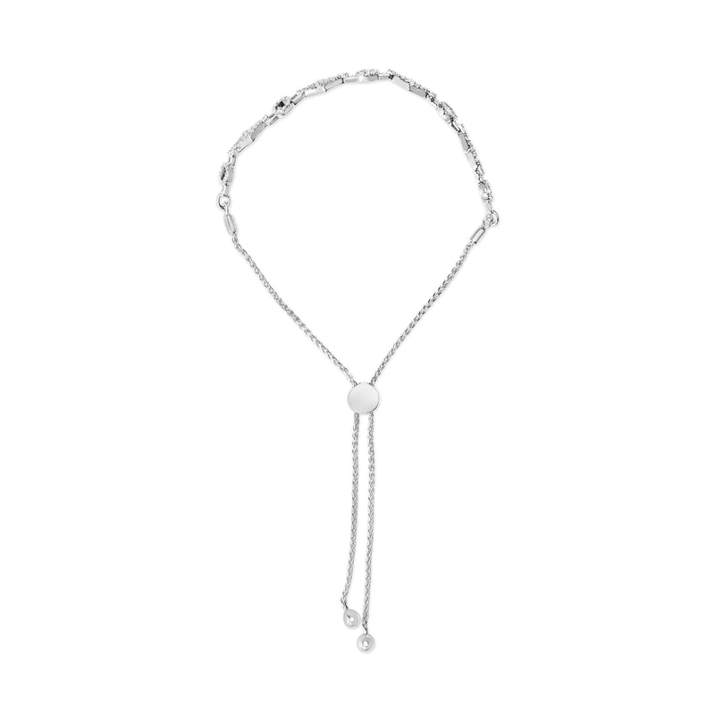 Bids.com .925 Sterling Silver 1/2 Cttw Diamond Alternating Circle and Kite Link Adjustable Bolo Bracelet (I-J Color, I3 Clarity) - 4" to 10" Inches Bracelets White Smoke White.Sterling Silver / 7