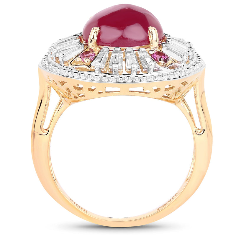 Bids.com 14K Yellow Gold Plated 8.91 Carat Genuine Glass Filled Ruby, Rhodolite & White Topaz .925 Sterling Silver Ring Rings White Smoke size 7.00,size 8.00,size 6.00,size 9.00,size 5.00,size 10.00