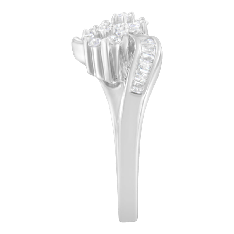 Bids.com 14K White Gold Round and Baguette Diamond Bypass Ring (1/2 cttw, H-I Color, I1-I2 Clarity) - Ring Size 6 Rings White Smoke 7 / White.Gold,6 / White.Gold