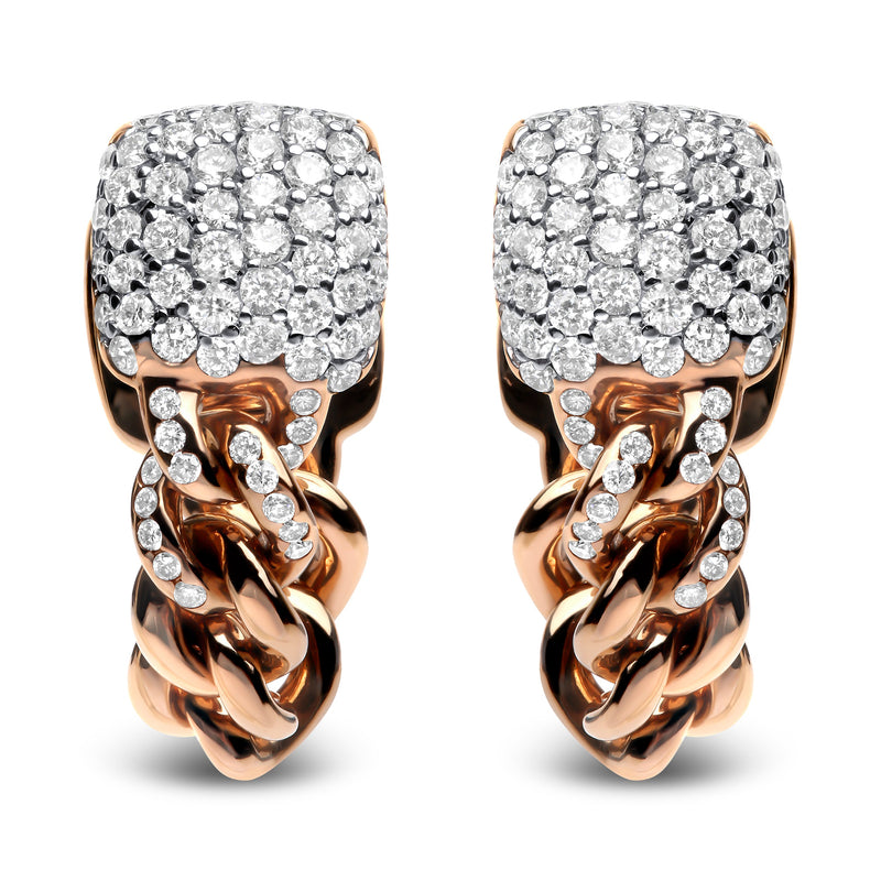 Bids.com 18K Rose Gold 3/4 Cttw Round Diamond Pave Cuban Chain Huggie Earrings (G-H Color, SI1-SI2 Clarity) Earrings White Smoke Rose.Gold / 0.82