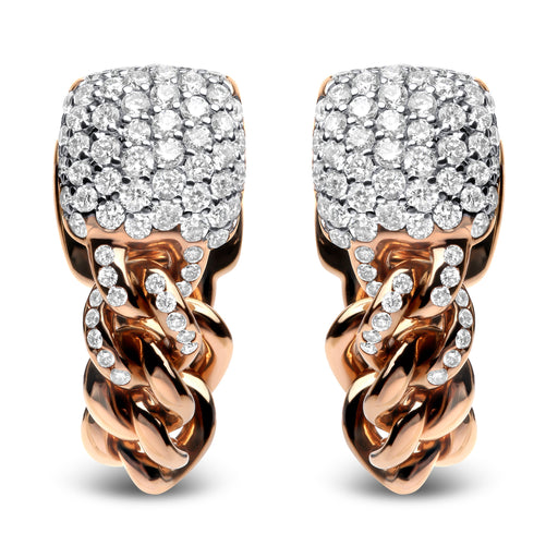 Bids.com 18K Rose Gold 3/4 Cttw Round Diamond Pave Cuban Chain Huggie Earrings (G-H Color, SI1-SI2 Clarity) Earrings White Smoke Rose.Gold / 0.82