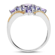 Bids.com Two Tone Plated 1.67 Carat Genuine Tanzanite .925 Sterling Silver Ring Rings White Smoke size 7.00,size 6.00,size 8.00,size 9.00