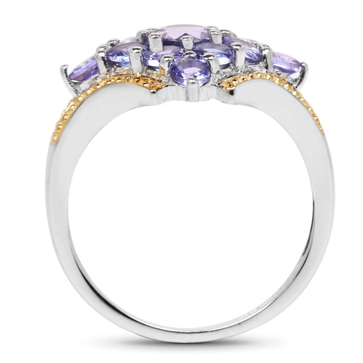 Bids.com Two Tone Plated 1.67 Carat Genuine Tanzanite .925 Sterling Silver Ring Rings White Smoke size 7.00,size 6.00,size 8.00,size 9.00