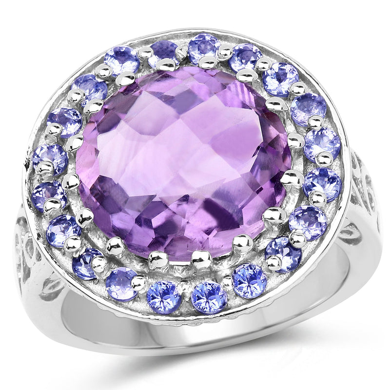 Bids.com 5.95 Carat Genuine Amethyst and Tanzanite .925 Sterling Silver Ring Rings White Smoke size 6.00,size 7.00,size 8.00,size 9.00