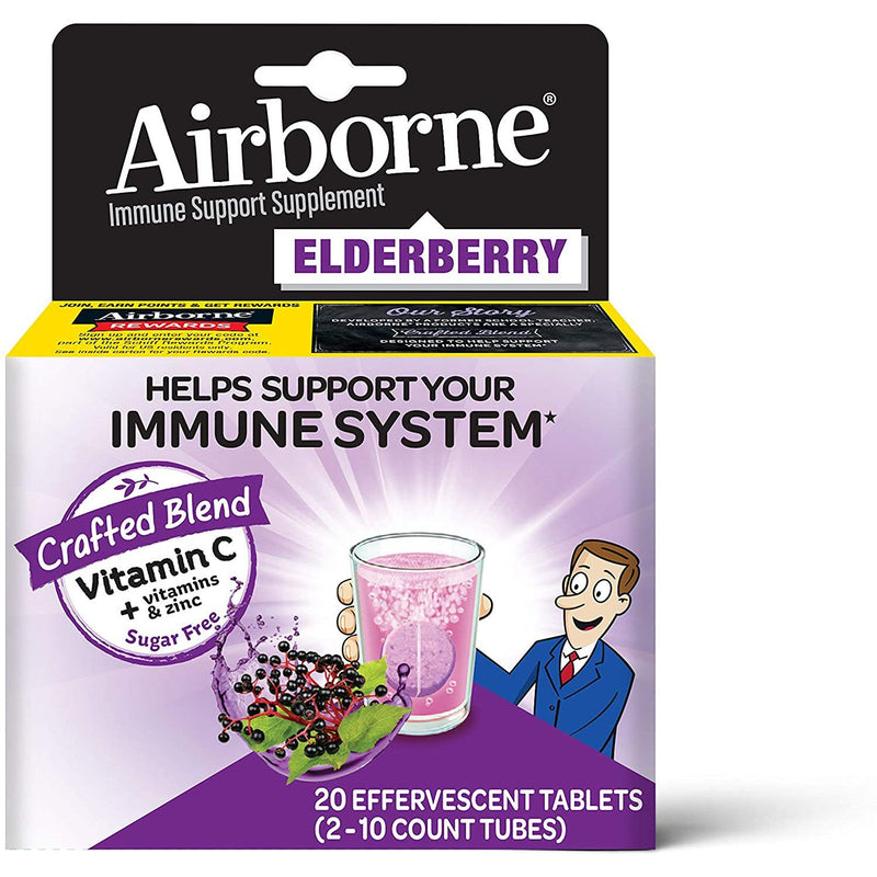 Airborne Airborne Immune Support Supplement, Elderberry, Effervescent Tablets Vitamins & Supplements White Smoke