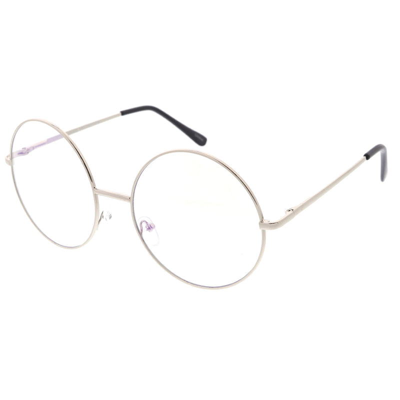 zeroUV 1920's Vintage Era Large Round Metal Clear Lens Glasses Glasses White Smoke Silver