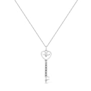 Bids.com .925 Sterling Silver Pave and Bezel-Set Diamond Accent Key 18" Heart and Lock Pendant Necklace (K-L Color, I1-I2 Clarity) Necklaces White Smoke White.Sterling Silver / 18