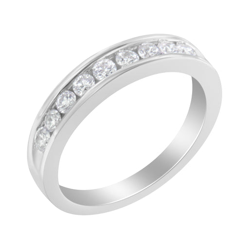 Bids.com 18K White Gold Round Diamond 1/2 Cttw Channel Band Ring Rings White Smoke 8 / White.Gold,7 / White.Gold