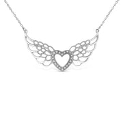 Bids.com .925 Sterling Silver Pave-Set Diamond Accent Fairy Wing 18" Heart Pendant Necklace (I-J Color, I1-I2 Clarity) Necklaces White Smoke White.Sterling Silver / 18