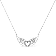 Bids.com .925 Sterling Silver Pave-Set Diamond Accent Fairy Wing 18" Heart Pendant Necklace (I-J Color, I1-I2 Clarity) Necklaces White Smoke White.Sterling Silver / 18
