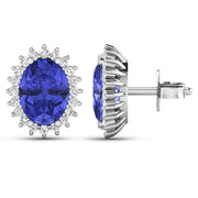 Bids.com 2.56 Carat Genuine Tanzanite and White Diamond 14K White Gold Earrings Earrings White Smoke