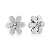 Bids.com Matte Finished .925 Sterling Silver Diamond Accent Flower Hoop Stud Earring (I-J Color, I1-I2 Clarity) Earrings White Smoke White.Sterling Silver / 0.052