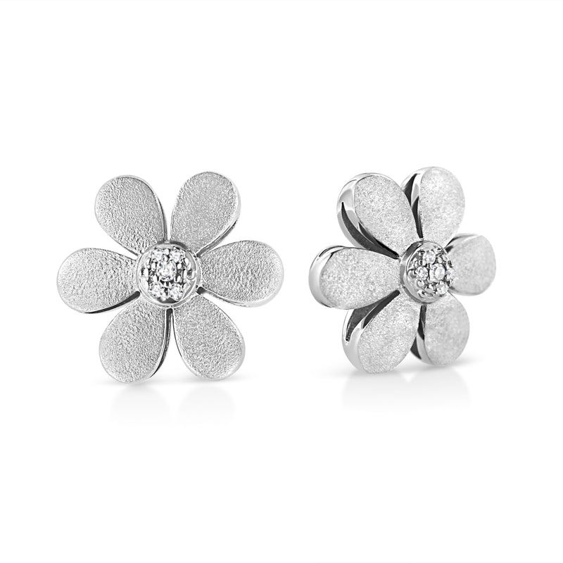 Bids.com Matte Finished .925 Sterling Silver Diamond Accent Flower Hoop Stud Earring (I-J Color, I1-I2 Clarity) Earrings White Smoke White.Sterling Silver / 0.052