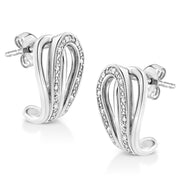 Bids.com .925 Sterling Silver Pave-Set Diamond Accent Horseshoe Hoop Earring (I-J Color, I1-I2 Clarity) Earrings White Smoke White.Sterling Silver / 0.11
