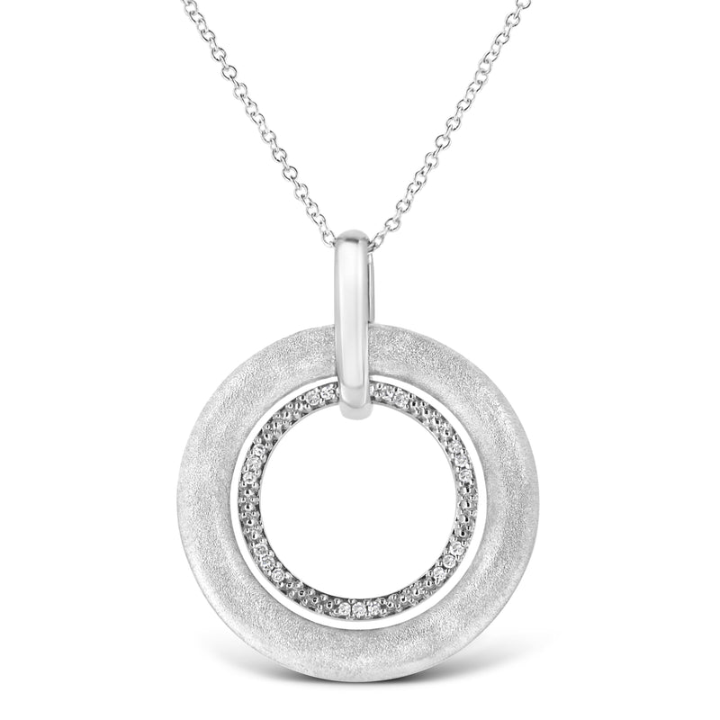 Bids.com .925 Sterling Silver Prong-Set Diamond Accent Satin Finished Double Circle 18" Pendant Necklace (I-J Color, I1-I2 Clarity) Necklaces White Smoke White.Sterling Silver / 18