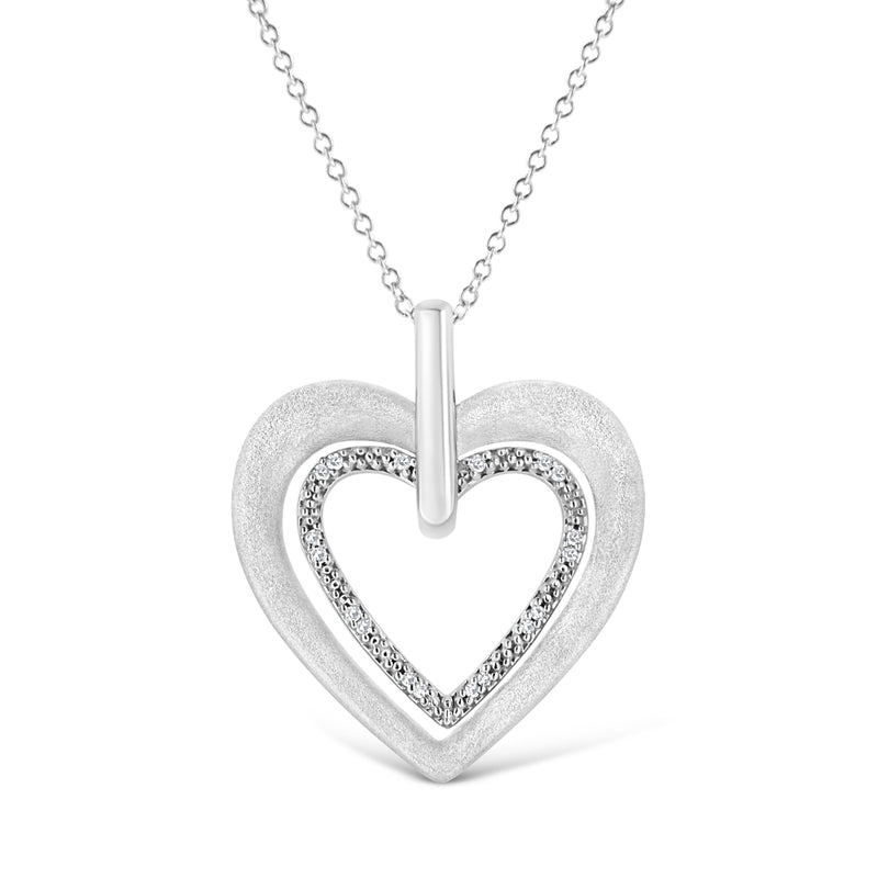 Bids.com .925 Sterling Silver Prong-Set Diamond Accent Double Heart 18" Pendant Necklace (I-J Color, I1-I2 Clarity) Necklaces White Smoke White.Sterling Silver / 18