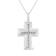 Bids.com .925 Sterling Silver Prong-Set Diamond Accent Bold Cross 18" Pendant Necklace (I-J Color, I1-I2 Clarity) Necklaces White Smoke White.Sterling Silver / 18