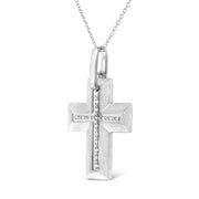Bids.com .925 Sterling Silver Prong-Set Diamond Accent Bold Cross 18" Pendant Necklace (I-J Color, I1-I2 Clarity) Necklaces White Smoke White.Sterling Silver / 18
