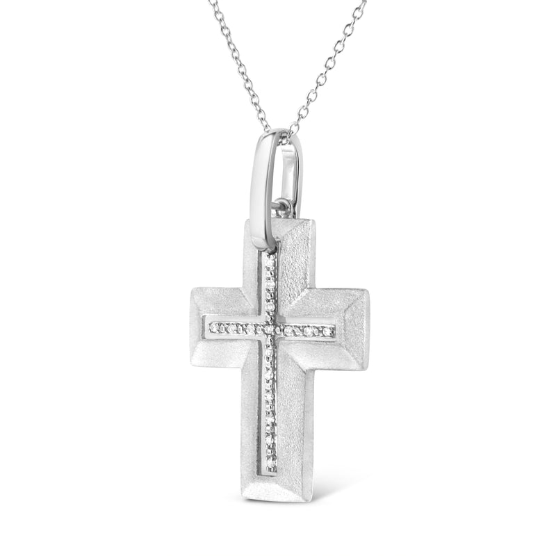 Bids.com .925 Sterling Silver Prong-Set Diamond Accent Bold Cross 18" Pendant Necklace (I-J Color, I1-I2 Clarity) Necklaces White Smoke White.Sterling Silver / 18