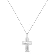Bids.com .925 Sterling Silver Prong-Set Diamond Accent Cross 18" Pendant Necklace (I-J Color, I1-I2 Clarity) Necklaces White Smoke White.Sterling Silver / 18