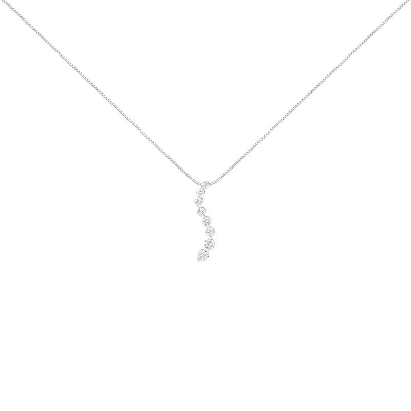 Bids.com AGS Certified 14k White Gold 3.0 Cttw Baguette and Brilliant Round-Cut Diamond Journey 18" Pendant Necklace (K-L Color, I1-I2 Clarity) Necklaces White Smoke White.Gold / 18