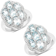 Bids.com 3.09 Carat Genuine Aquamarine and White Zircon .925 Sterling Silver Ring Rings White Smoke size 6.00,size 8.00,size 7.00