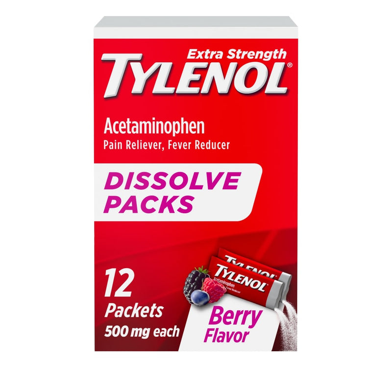 Tylenol Tylenol® Extra Strength Dissolve Packs – Berry Flavor (500 mg Acetaminophen) Personal Care Red