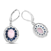 Bids.com 4.00 Carat Genuine Opal Pink, Blue Sapphire and White Topaz .925 Sterling Silver Earrings Earrings White Smoke