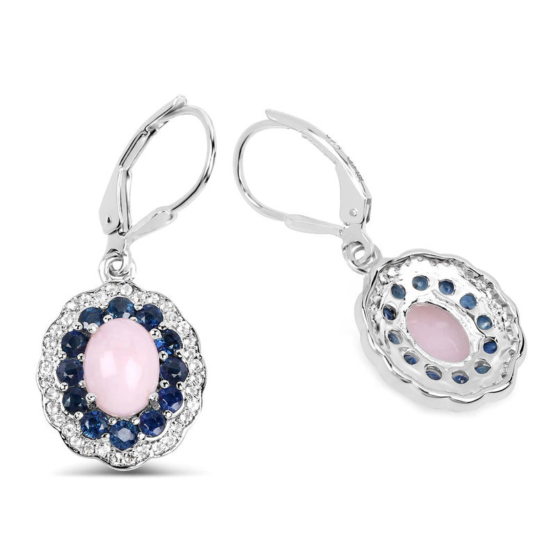 Bids.com 4.00 Carat Genuine Opal Pink, Blue Sapphire and White Topaz .925 Sterling Silver Earrings Earrings White Smoke