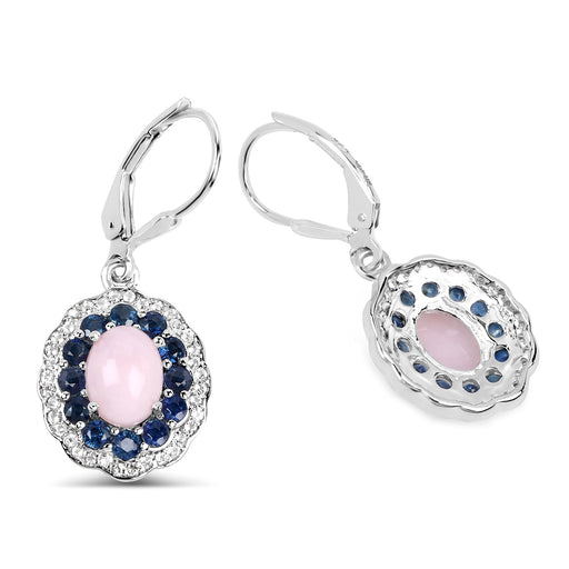 Bids.com 4.00 Carat Genuine Opal Pink, Blue Sapphire and White Topaz .925 Sterling Silver Earrings Earrings White Smoke