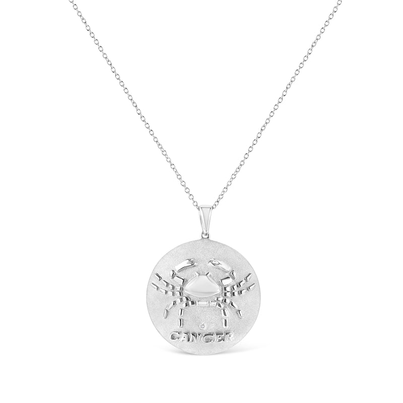 Bids.com .925 Sterling Silver Diamond Accent Cancer Zodiac Design 18" Pendant Necklace Medallion (K-L Color, I1-I2 Clarity) Necklaces White Smoke White.Sterling Silver / 18