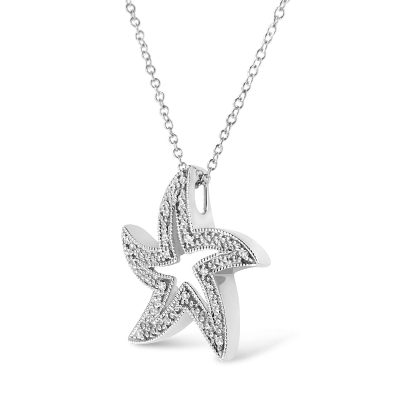 Bids.com .925 Sterling Silver Prong-Set Diamond Accent Starfish 18" Pendant Necklace (I-J Color, I1-I2 Clarity) Necklaces White Smoke White.Sterling Silver / 18