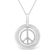 Bids.com Matte Finish .925 Sterling Silver Diamond Accent Dancing Peace Sign 18" Pendant Necklace (I-J Color, I1-I2 Clarity) Necklaces White Smoke White.Sterling Silver / 18