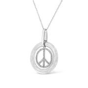 Bids.com Matte Finish .925 Sterling Silver Diamond Accent Dancing Peace Sign 18" Pendant Necklace (I-J Color, I1-I2 Clarity) Necklaces White Smoke White.Sterling Silver / 18