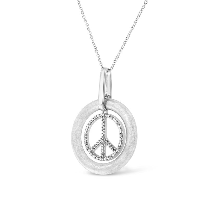 Bids.com Matte Finish .925 Sterling Silver Diamond Accent Dancing Peace Sign 18" Pendant Necklace (I-J Color, I1-I2 Clarity) Necklaces White Smoke White.Sterling Silver / 18