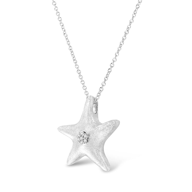 Bids.com .925 Sterling Silver Prong-Set Diamond Accent Starfish Pendant Necklace (I-J Color, I1-I2 Clarity) - Size 18" Necklaces White Smoke White.Sterling Silver / 18