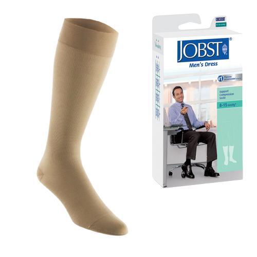0 Jobst Men's Dress Knee High 8-15 Closed Toe Socks, Khaki, Large Medical White Smoke