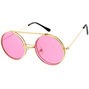 zeroUV Steampunk Vintage Circle Round Flip Up Vintage Sunglasses 8793 Sunglasses White Smoke Black Red,Gold Purple,Silver Orange,Silver Blue,Gold Green,Gunmetal Purple,Gold Red,Gold Blue,Gold Pink