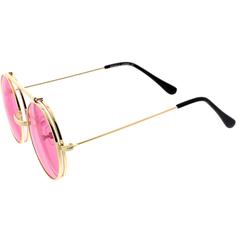 zeroUV Steampunk Vintage Circle Round Flip Up Vintage Sunglasses 8793 Sunglasses White Smoke Black Red,Gold Purple,Silver Orange,Silver Blue,Gold Green,Gunmetal Purple,Gold Red,Gold Blue,Gold Pink